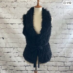 Marc Cain Lambskin Curly‎ Black Vest Size N3, 8